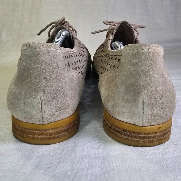 Franco Sarto Genuine Suede Leather Perforated Lace Up Oxford Shoes 8 Taupe - Picture 5 of 11